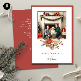 Tarjeta Festiva Elegante Foto de Nochebuena con Flor de Pascua