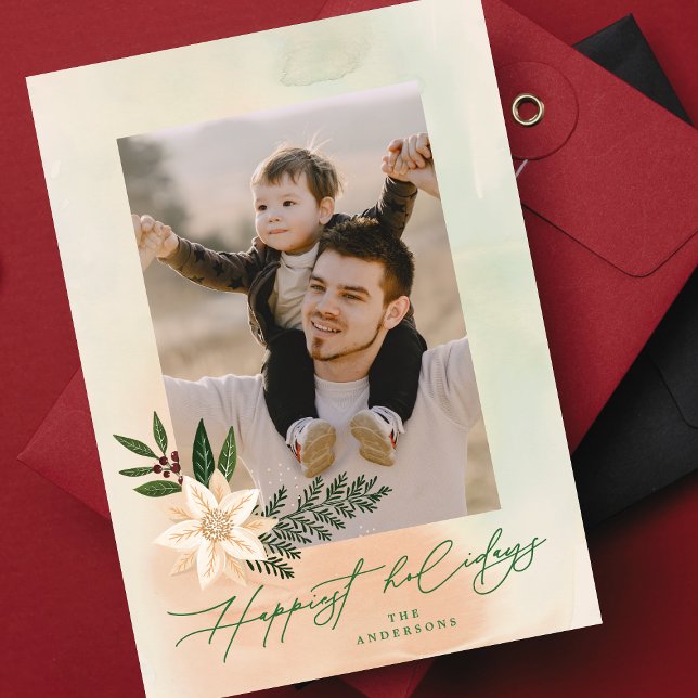 Tarjeta Festiva Elegante foto de poinsettia botánica más feliz (Subido por el creador)
