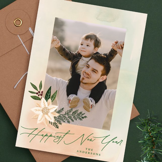 Tarjeta Festiva Elegante foto de Poinsettia el año nuevo más feliz (Subido por el creador)