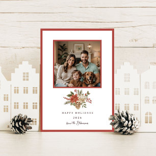 Tarjeta Festiva Elegante Foto de Poinsettia para Felices Fiestas