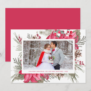 Tarjeta Festiva Elegante Foto de Poinsettia Roja Nuestra Primera N