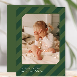 Tarjeta Festiva Elegante foto de rayas de Navidades verdes