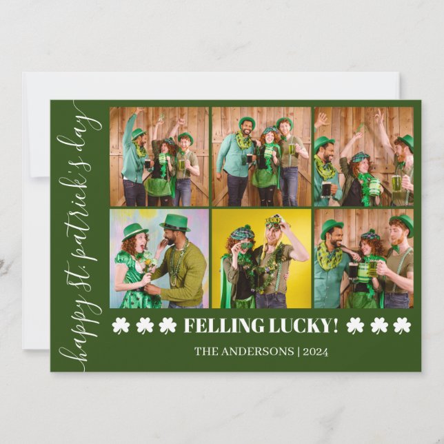 Tarjeta Festiva Elegante foto de Shamrock St. Patrick's Day Family (Anverso)