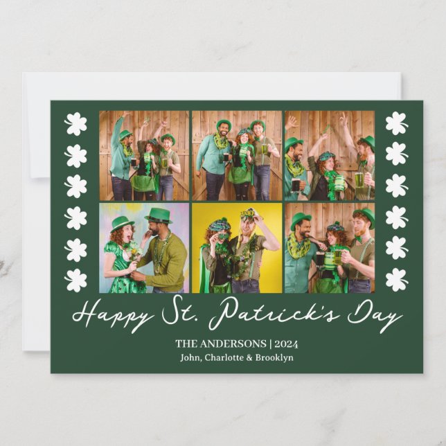 Tarjeta Festiva Elegante foto de Shamrock St. Patrick's Day Family (Anverso)