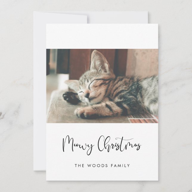 Tarjeta Festiva Elegante foto de un gato de Navidades Meowy (Anverso)