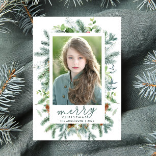 Tarjeta Festiva Elegante foto de vegetación invernal en acuarela