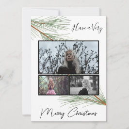 Tarjeta Festiva Elegante Foto de Verde de Invierno del Árbol de Na