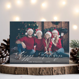 Tarjeta Festiva Elegante foto familiar con letra blanca