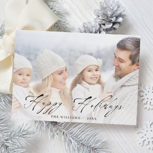 Tarjeta Festiva Elegante Foto Familiar con Letra Negra