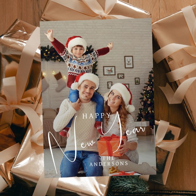Tarjeta Festiva Elegante foto familiar de Año Nuevo Feliz Año Nuev (Subido por el creador)