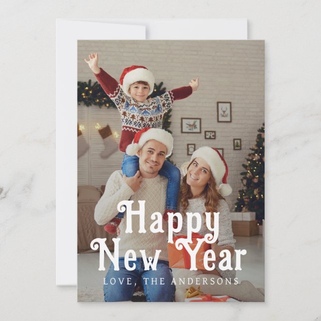 Tarjeta Festiva Elegante foto familiar de Año Nuevo Feliz Año Nuev (Anverso)