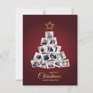 Tarjeta Festiva Elegante foto familiar de Año Nuevo y Árbol de Nav