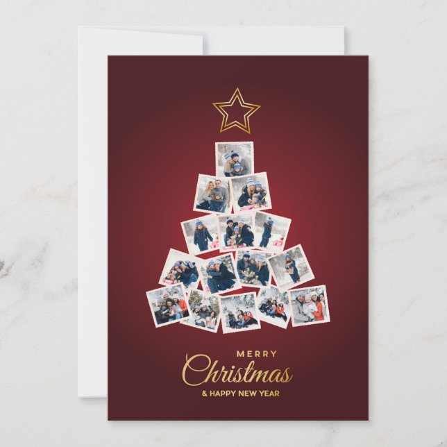 Tarjeta Festiva Elegante foto familiar de Año Nuevo y Árbol de Nav (Anverso)