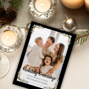 Tarjeta Festiva Elegante foto familiar de Navidades de marco de ho