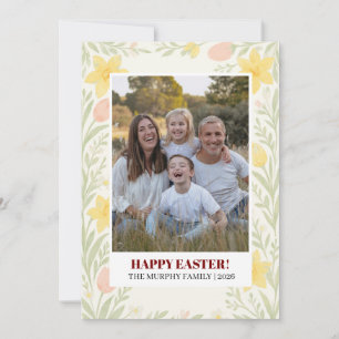 Tarjeta Festiva Elegante Foto Familiar de Pascua Floral Colorida S