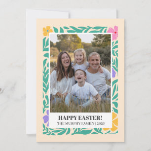 Tarjeta Festiva Elegante Foto Familiar de Pascua Floral Colorida S