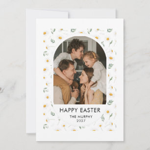 Tarjeta Festiva Elegante Foto Familiar de Pascua Floral Oval en Co