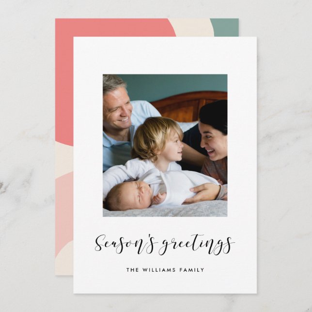 Tarjeta Festiva Elegante foto familiar de saludos de temporada (Anverso / Reverso)