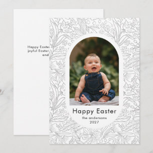 Tarjeta Festiva Elegante foto familiar ovalada floral simple de Pa