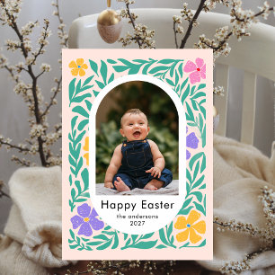 Tarjeta Festiva Elegante foto familiar ovalada floral simple de Pa