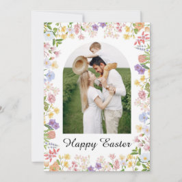 Tarjeta Festiva Elegante Foto Floral Acuarela Feliz Pascua
