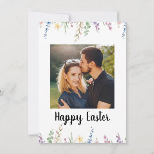 Tarjeta Festiva Elegante Foto Floral de Acuarela Feliz Pascua
