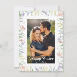 Tarjeta Festiva Elegante Foto Floral de Acuarela Feliz Pascua