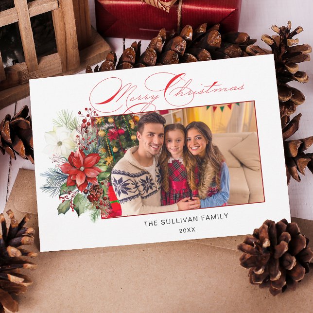Tarjeta Festiva Elegante foto floral de caligrafía navideña (Subido por el creador)