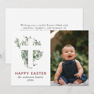 Tarjeta Festiva Elegante foto floral moderna y cruz feliz Pascua