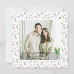 Tarjeta Festiva Elegante Foto Floral Personalizado Feliz Pascua