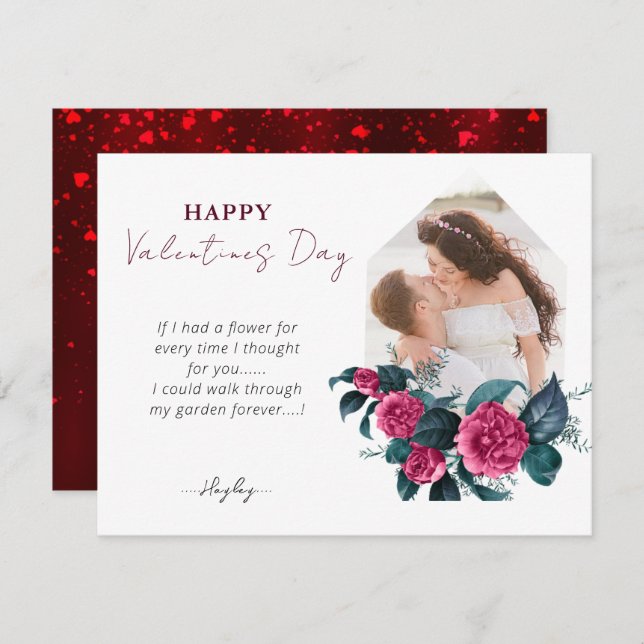 Tarjeta Festiva Elegante foto floral rosa San Valentín horizontal (Anverso / Reverso)