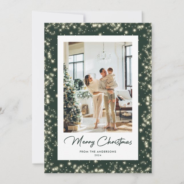 Tarjeta Festiva Elegante Foto Green Merry Christmas Card (Anverso)