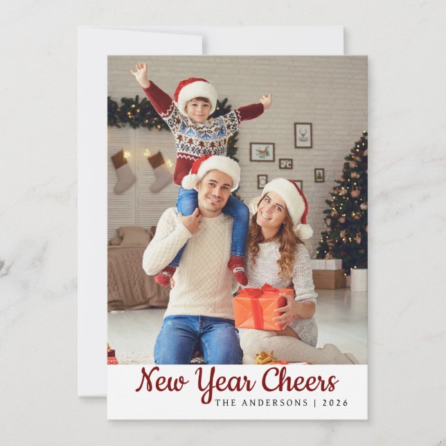 Tarjeta Festiva Elegante foto mínima feliz de la familia de Año Nu (Anverso)
