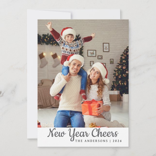 Tarjeta Festiva Elegante foto mínima feliz de la familia de Año Nu (Anverso)