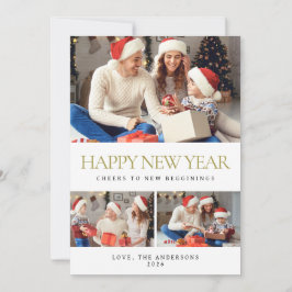 Tarjeta Festiva Elegante foto mínima feliz de la familia de Año Nu