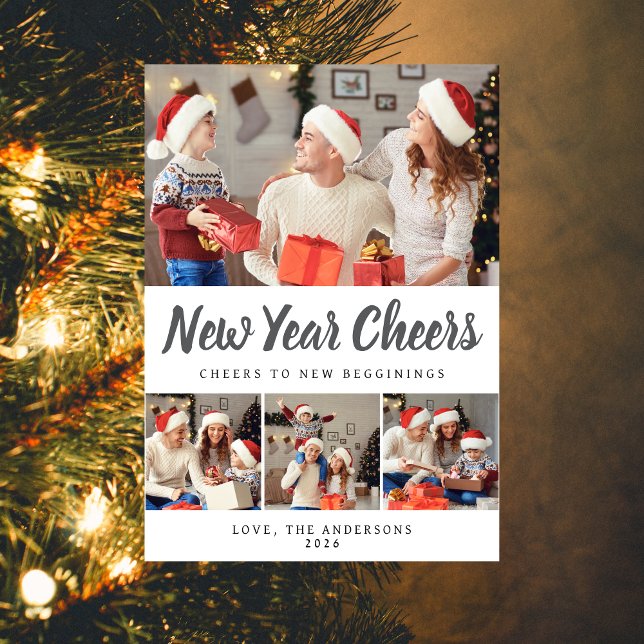 Tarjeta Festiva Elegante foto mínima feliz de la familia de Año Nu (Subido por el creador)