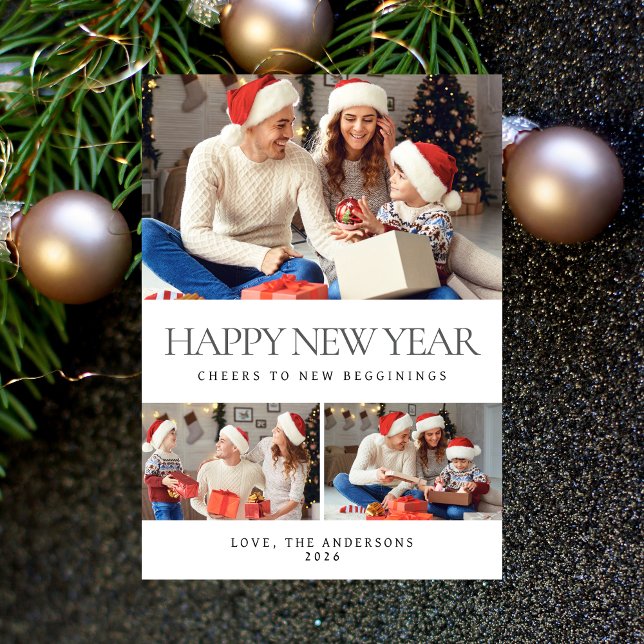 Tarjeta Festiva Elegante foto mínima feliz de la familia de Año Nu (Subido por el creador)