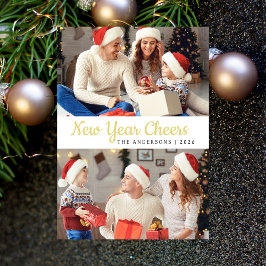 Tarjeta Festiva Elegante foto mínima feliz de la familia de Año Nu