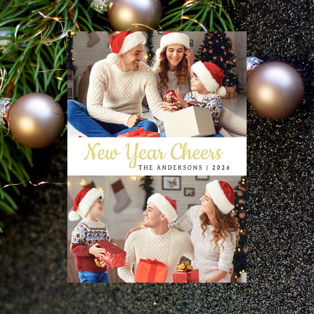 Tarjeta Festiva Elegante foto mínima feliz de la familia de Año Nu (Subido por el creador)