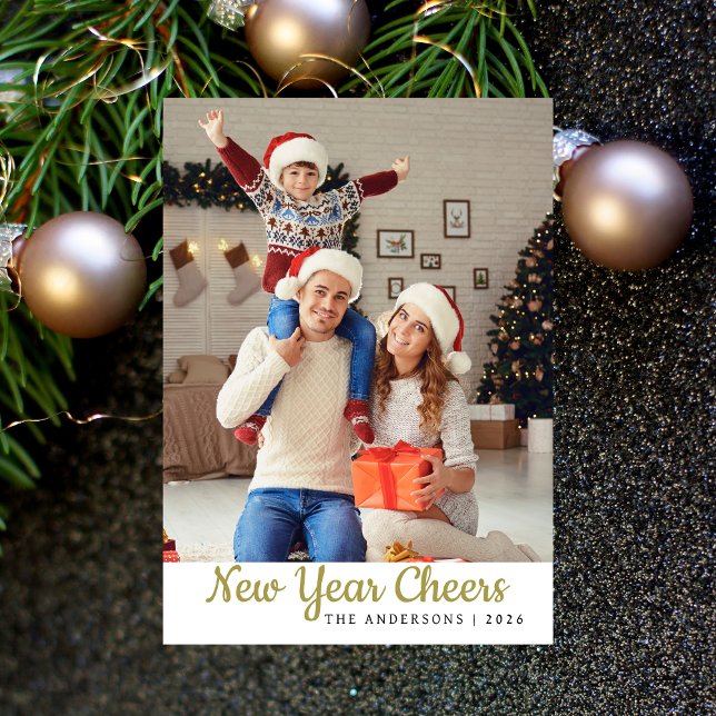 Tarjeta Festiva Elegante foto mínima feliz de la familia de Año Nu (Subido por el creador)