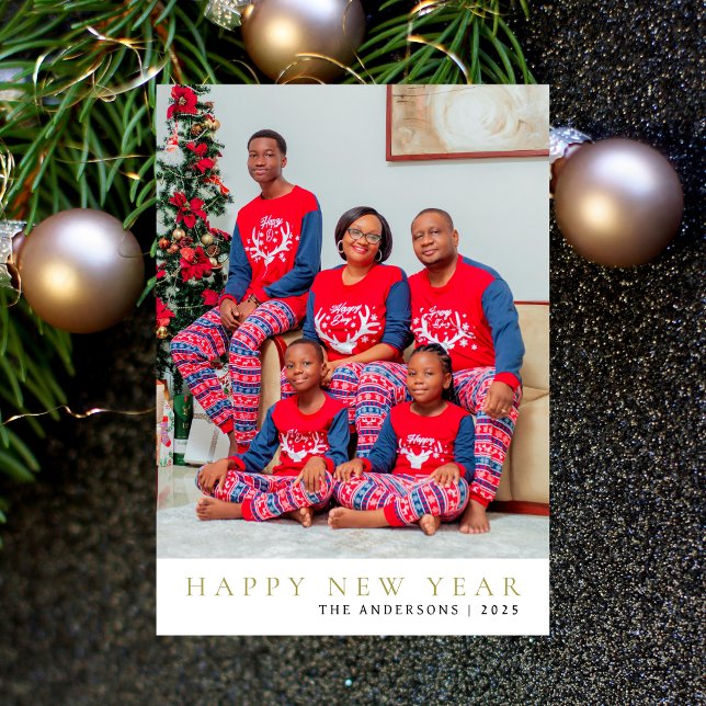 Tarjeta Festiva Elegante foto mínima feliz de la familia de Año Nu (Subido por el creador)