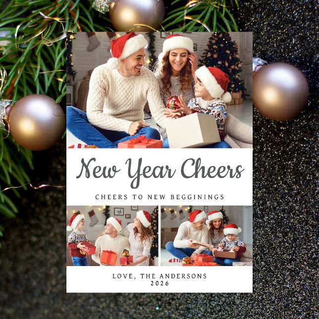Tarjeta Festiva Elegante foto mínima feliz de la familia de Año Nu (Subido por el creador)