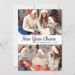 Tarjeta Festiva Elegante foto mínima feliz de la familia de Año Nu
