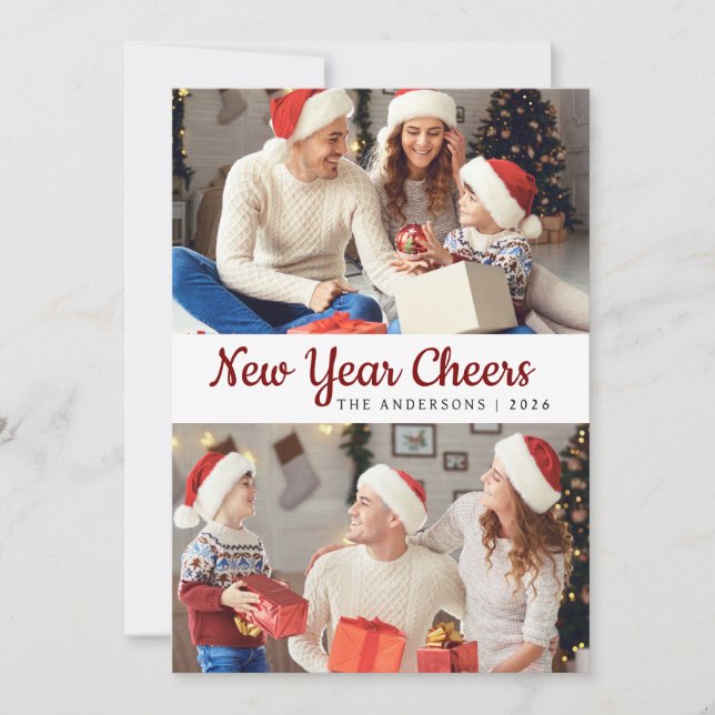 Tarjeta Festiva Elegante foto mínima feliz de la familia de Año Nu (Anverso)