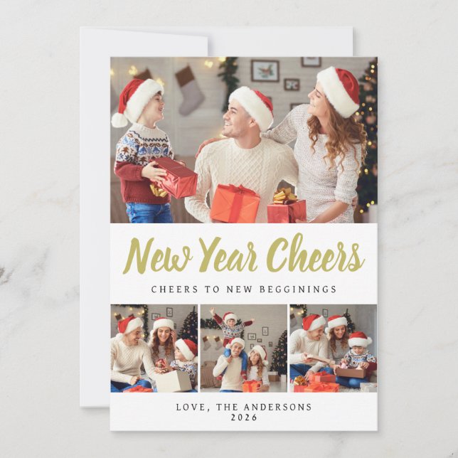 Tarjeta Festiva Elegante foto mínima feliz de la familia de Año Nu (Anverso)