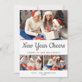 Tarjeta Festiva Elegante foto mínima feliz de la familia de Año Nu
