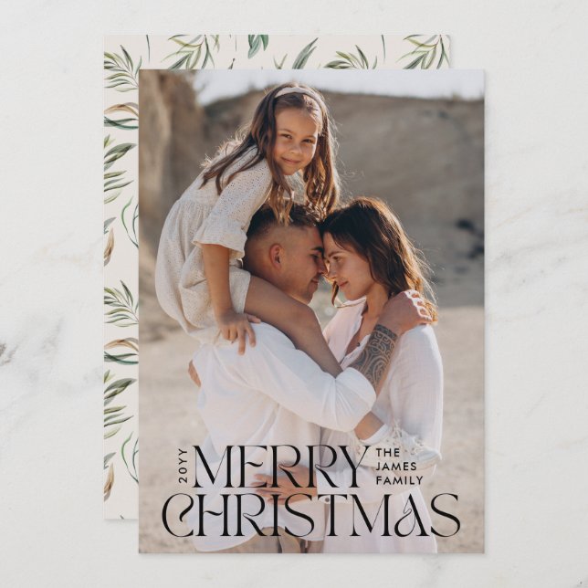 Tarjeta Festiva Elegante foto moderna mínima crema botánica (Anverso / Reverso)