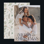 Tarjeta Festiva Elegante foto moderna mínima crema botánica<br><div class="desc">Elegante foto moderna minimalista de color crema natural tipografía botánica Merry navidad tarjeta plana.</div>