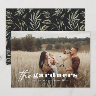 Tarjeta Festiva Elegante foto moderna minimalista botánico negro