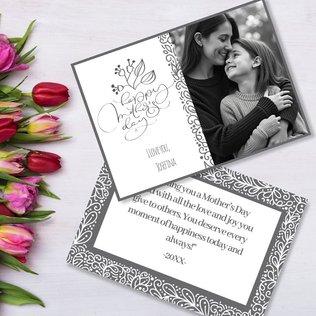 Tarjeta Festiva Elegante foto monocroma Minimalista (Elegant Monochrome Photo Minimalist Holiday Card)